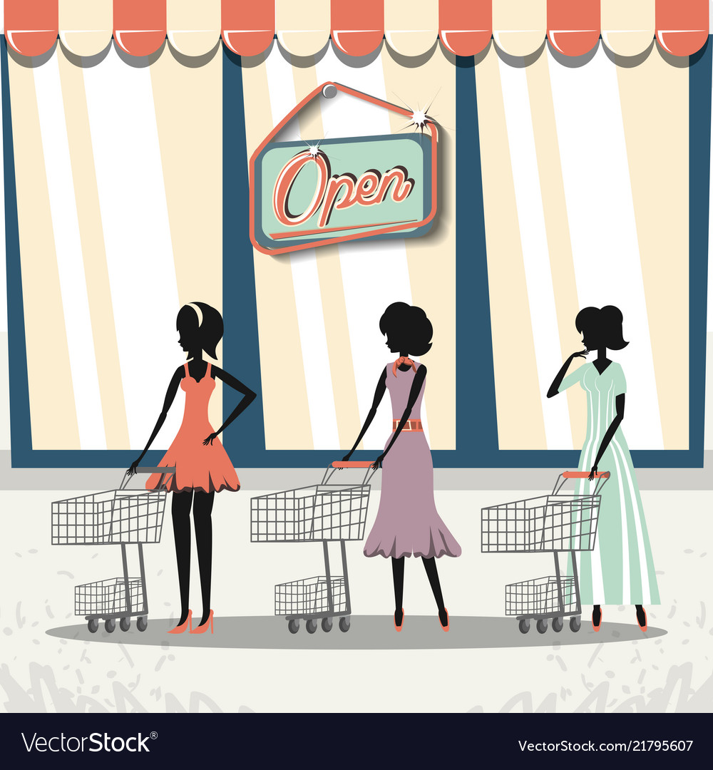 Group of women in shopping day style retro