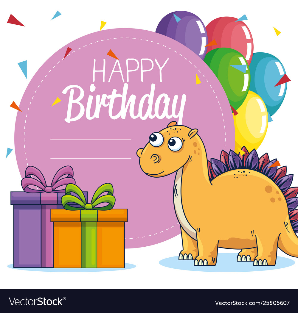 Label stegosaurus animal with presents and Vector Image