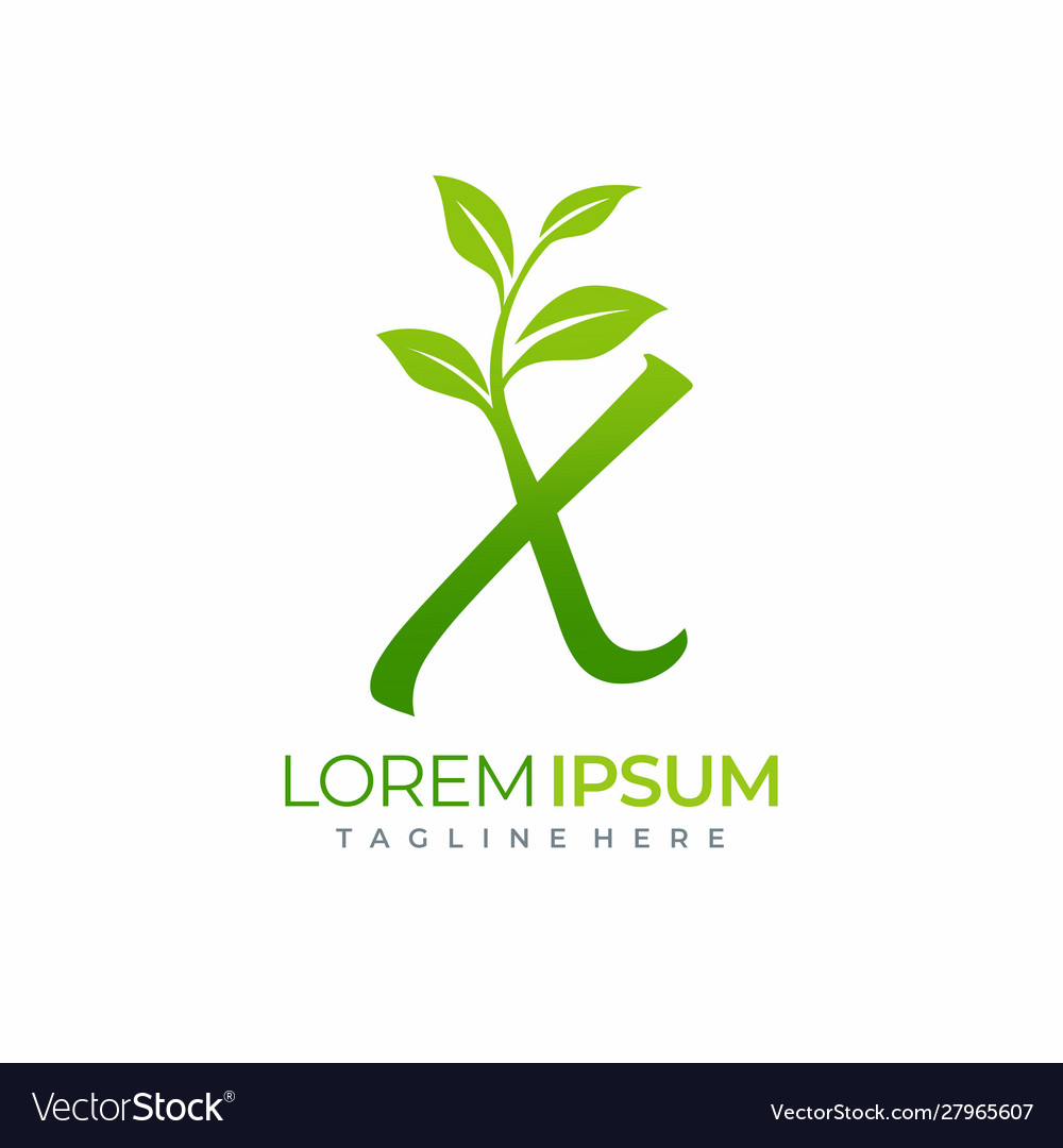 Letter x green plant leaf logo