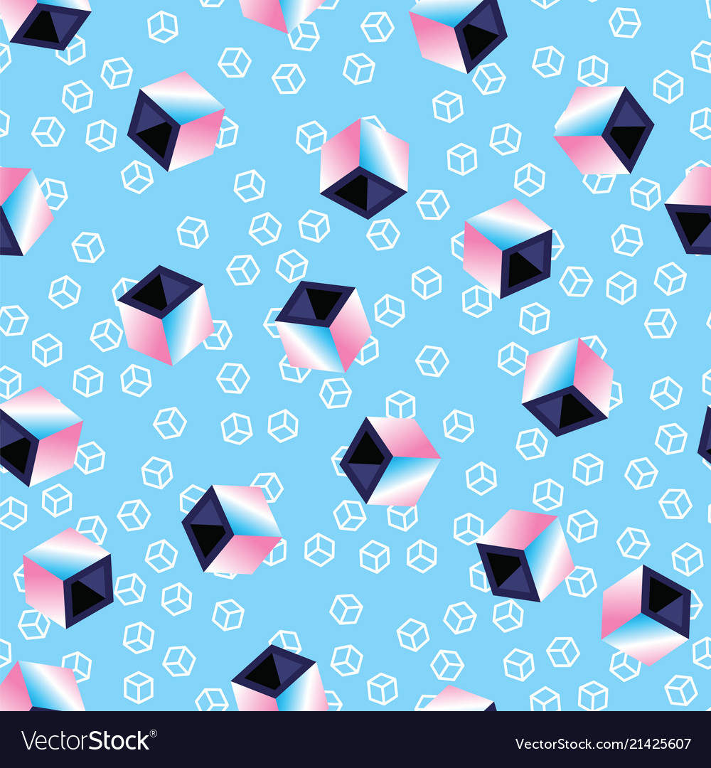 Multicolored 3d cubes on blue pattern background