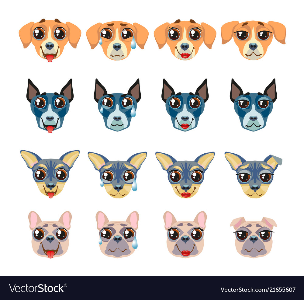 Set von verschiedenen Rassen Hunde emoji emoticon