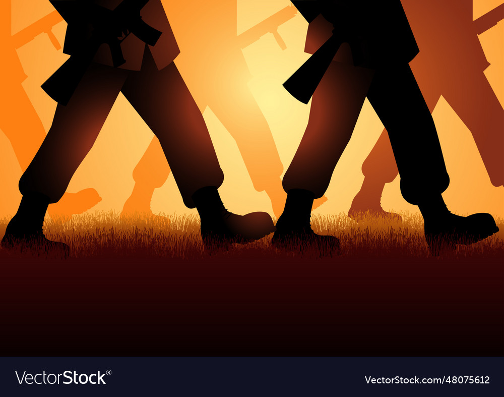 Army marching on grassland Royalty Free Vector Image