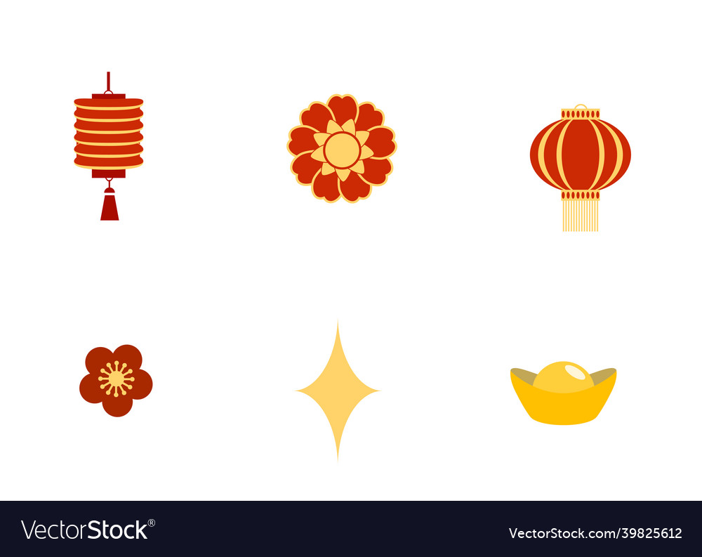 Chinesisches neues Jahr Symbole Icons vergessen Blumen