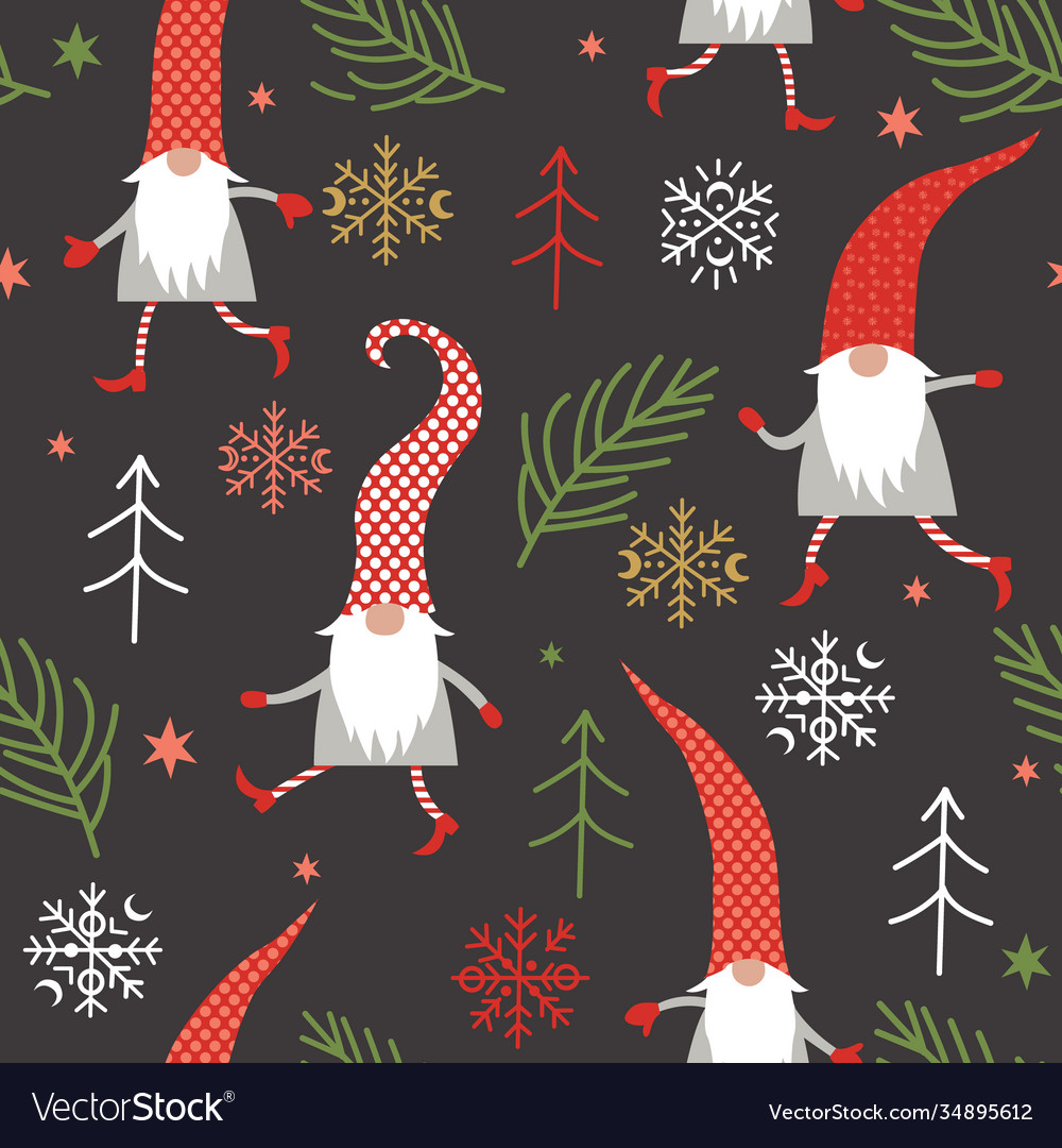 Christmas seamless pattern cute gnomes