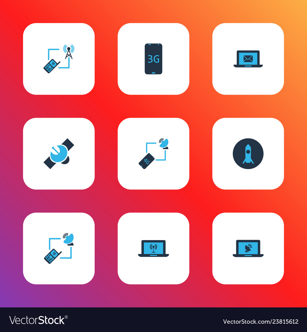 Connection icons colored set with messaging tower vector image Connection icons colored set with messaging tower