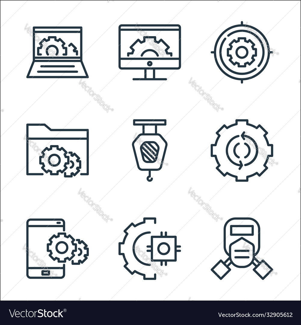 Engineering line icons linear set quality vector image Engineering line icons linear set quality