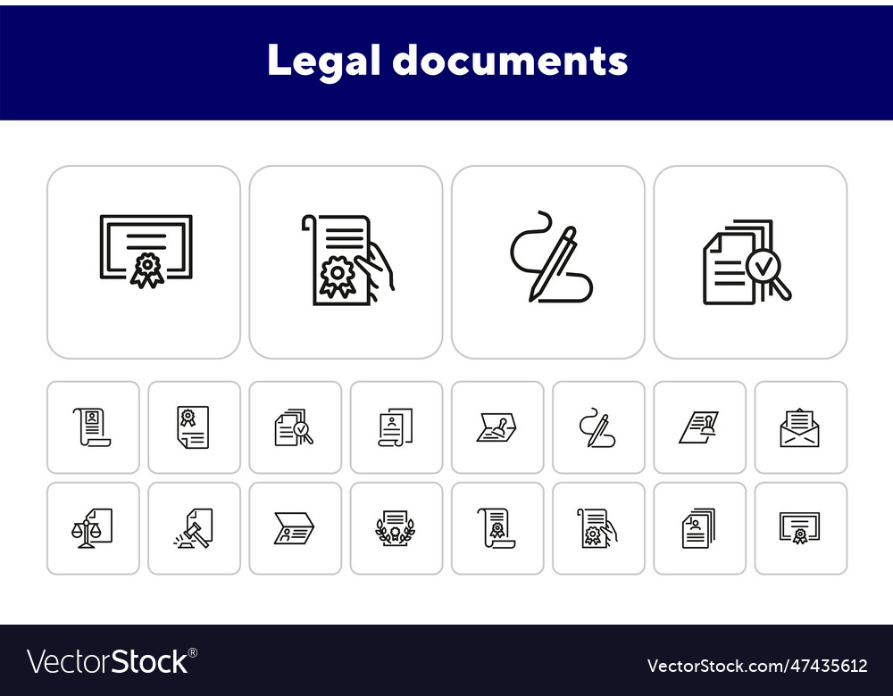 Legal Documents Line Icon Set Royalty Free Vector Image