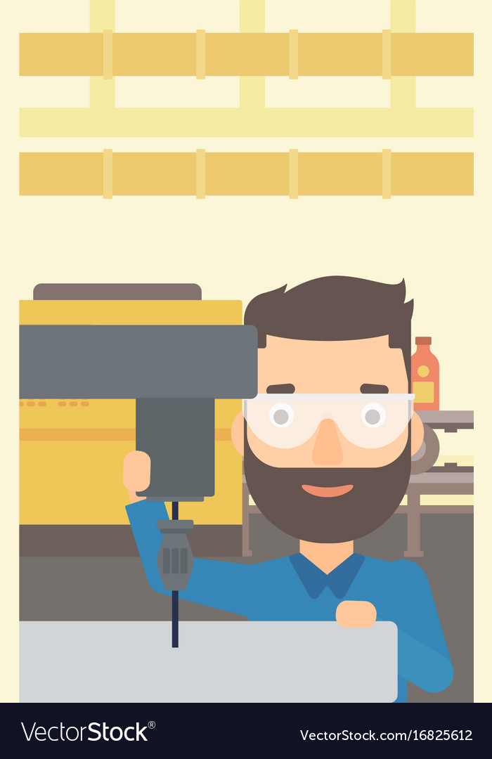 Man working with boring mill