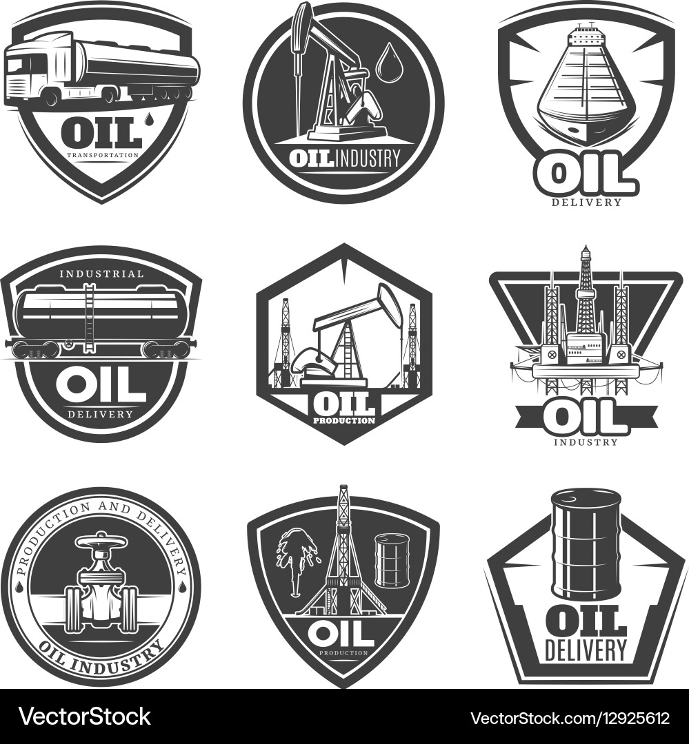 Monochrome oil industry labels Royalty Free Vector Image