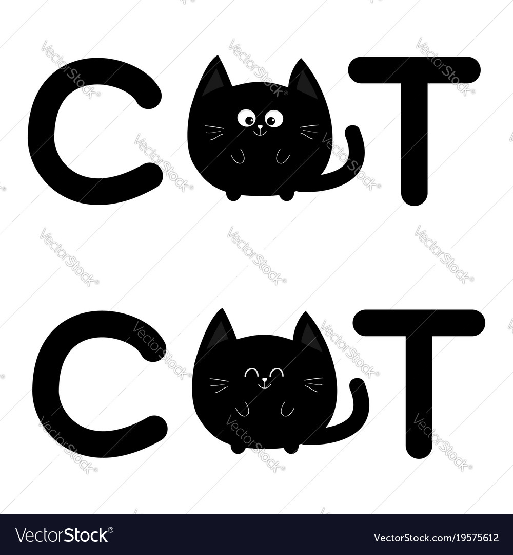 Round shape black cat text icon set lettering