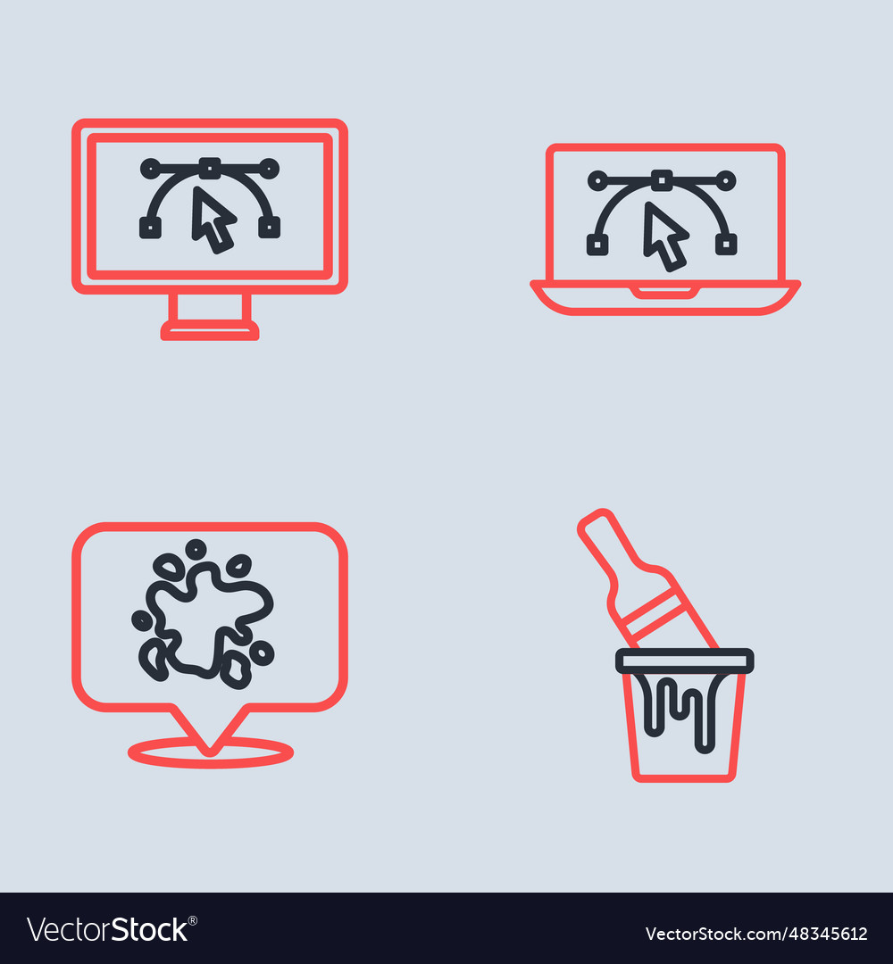 Set line computer with design program paint spray vector image Set line computer with design program paint spray