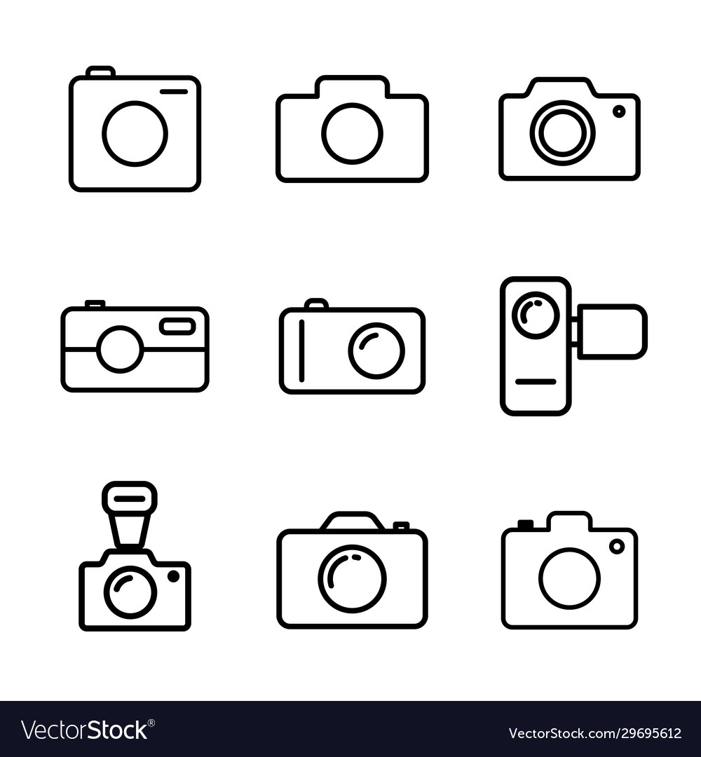 Thin line camera icons set