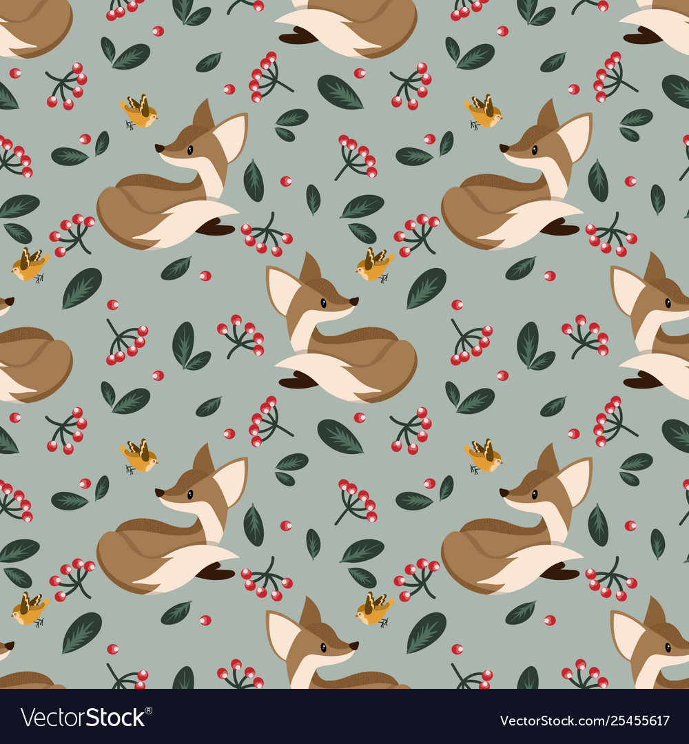 Lovely seamless pattern with cute foxes Royalty Free Vector