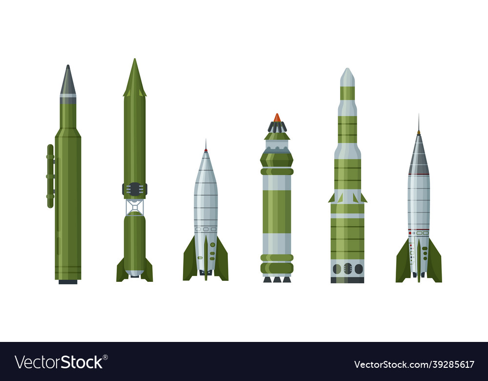 Military missilery rocket of different types set vector image Military missilery rocket of different types set