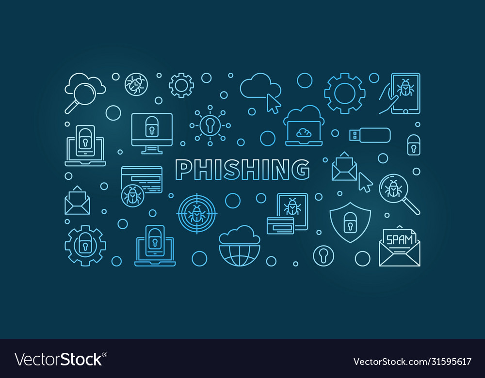 Phishing concept linear blue horizontal Royalty Free Vector