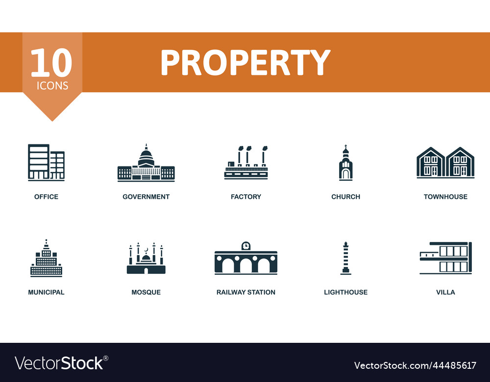 Property icon set monochrome simple