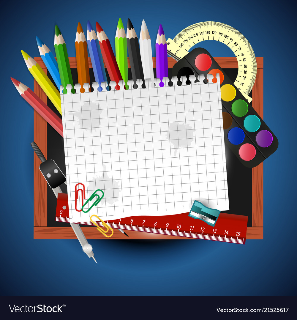 School supplies and empty paper with place Vector Image