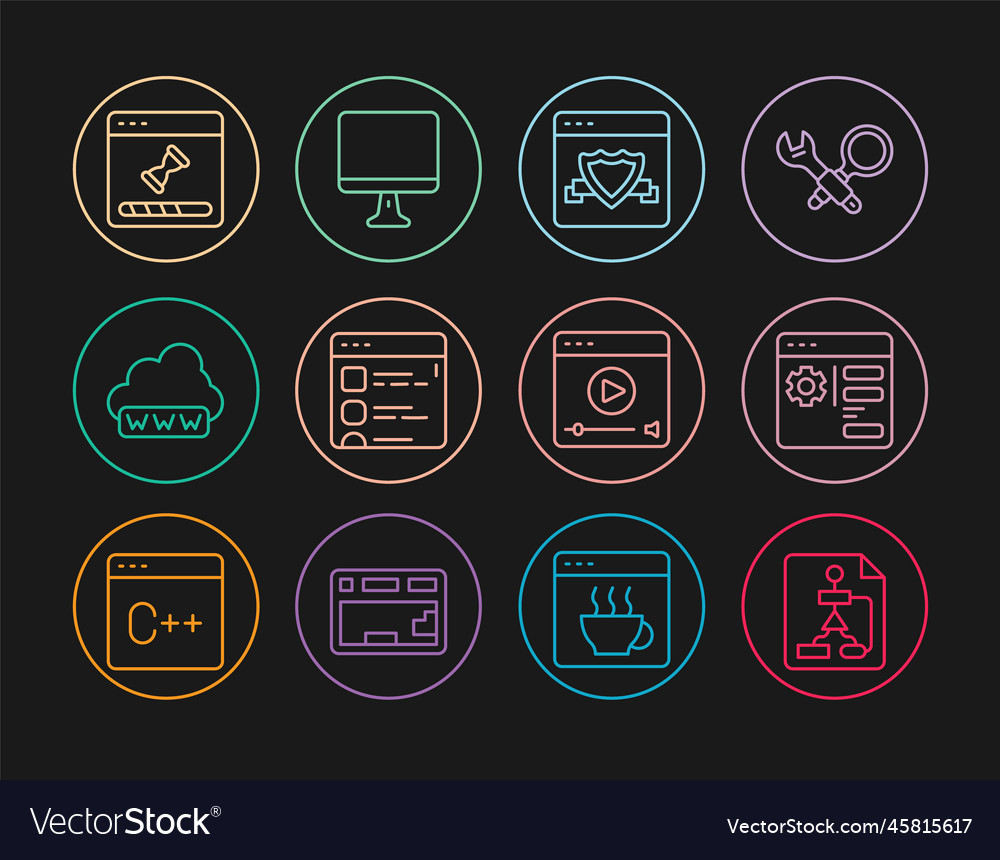 Set line flowchart Browser-Einstellung mit Schild vector image Set line flowchart Browser-Einstellung mit Schild
