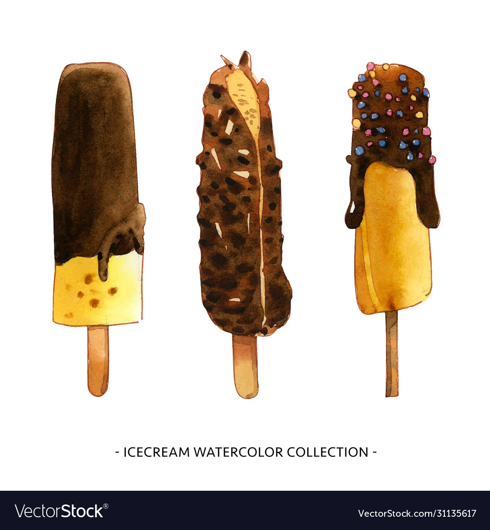 Set Watercolor Ice Cream Sticks For Decorative Vector Image