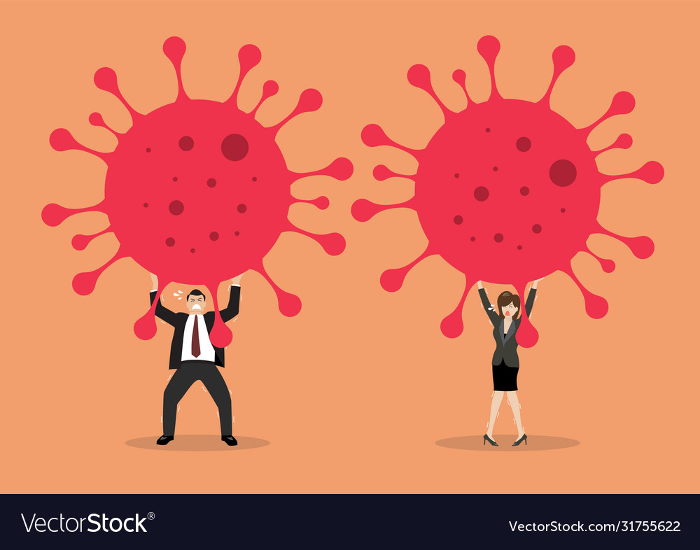 Businessman and woman struggling to carry virus Vector Image