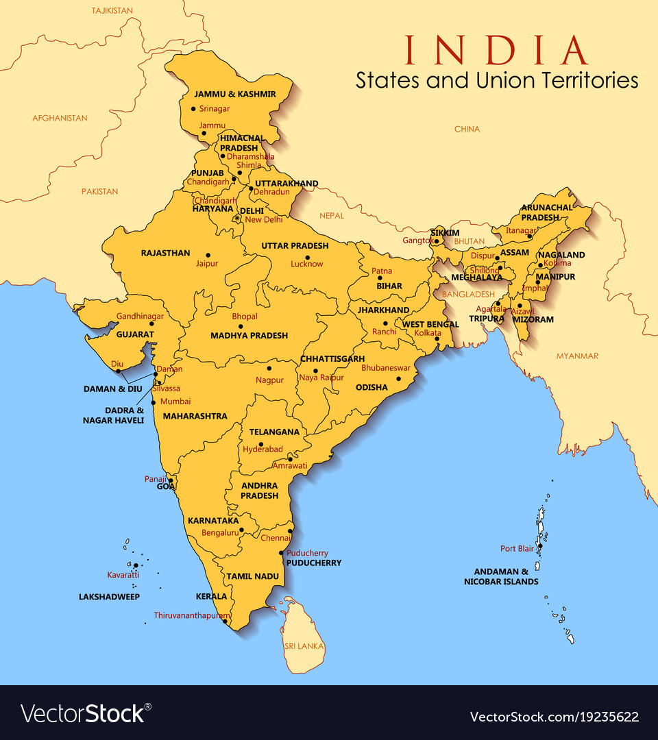 Detailed map india asia with all states and Vector Image