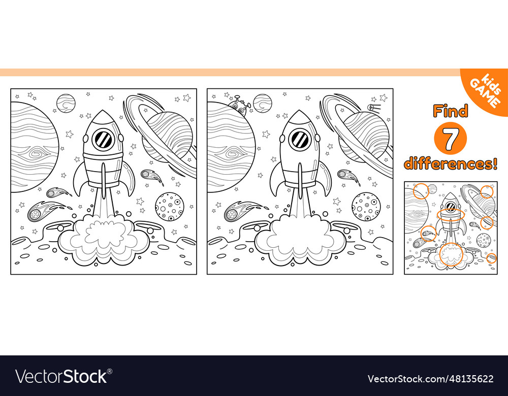 Game find differences and color rocket taking off