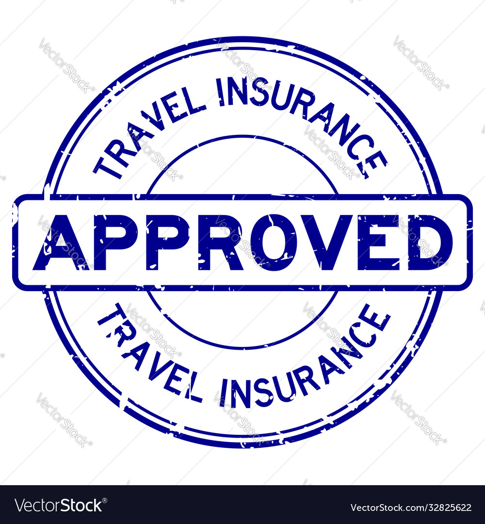 Grunge blue travel insurance approved round