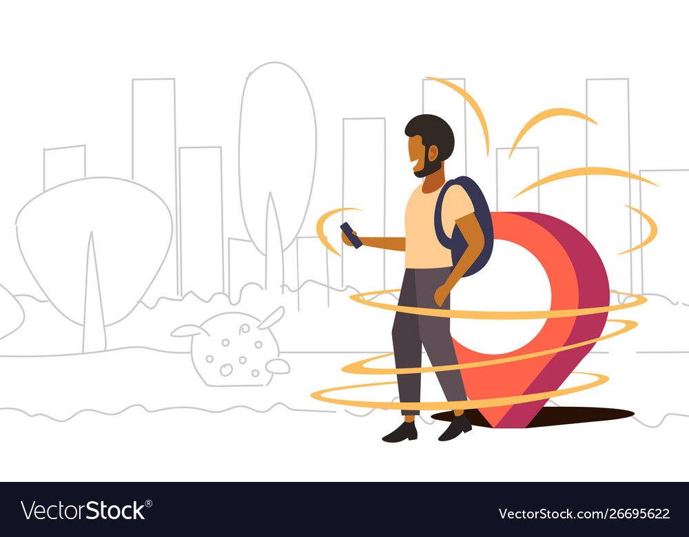 Man using mobile navigation app with location vector image Man using mobile navigation app with location