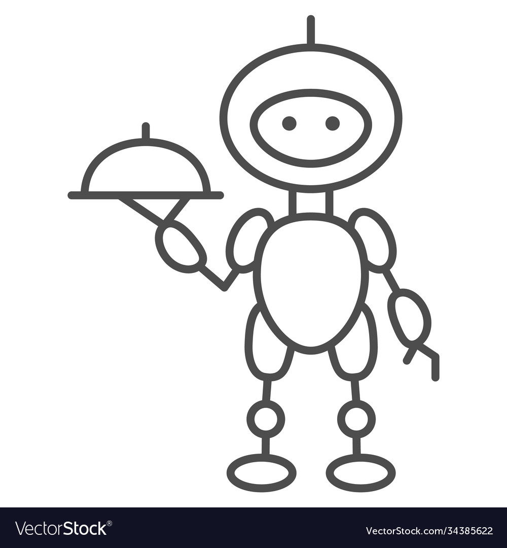Robot waiter thin line icon robotization concept vector image Robot waiter thin line icon robotization concept