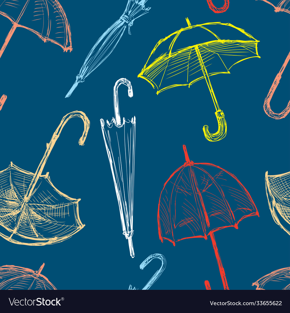 Seamless pattern sketches colorful umbrellas
