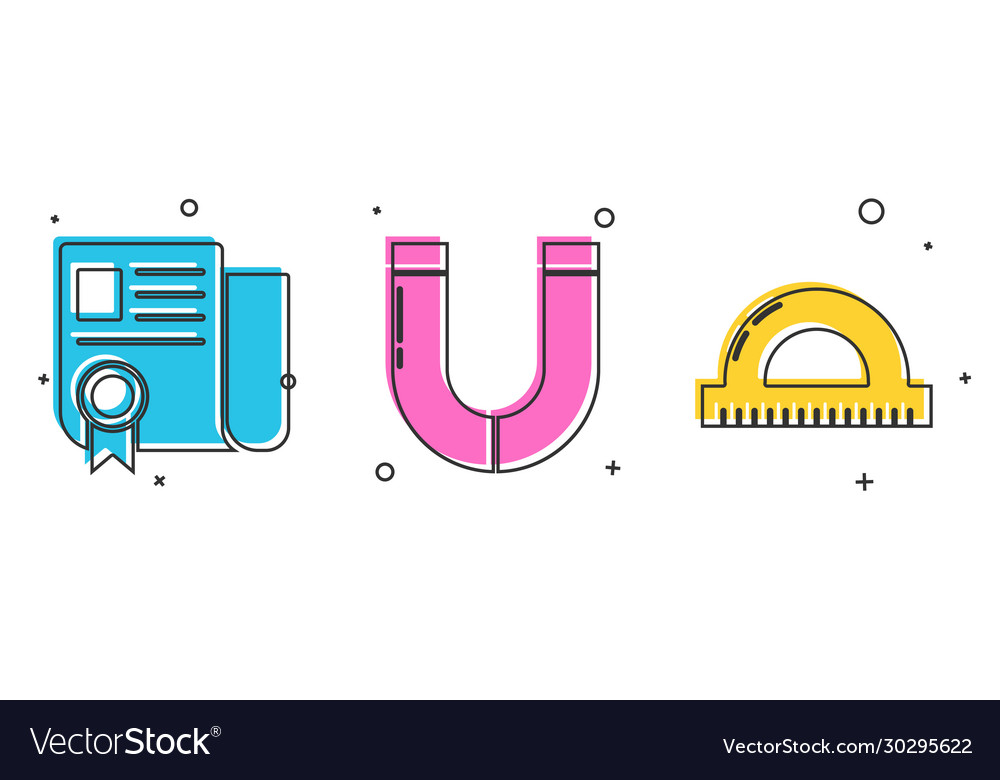 Set certificate template magnet and protractor vector image Set certificate template magnet and protractor