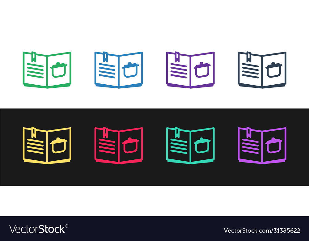 Set line cookbook icon isolated on black and white vector image Set line cookbook icon isolated on black and white