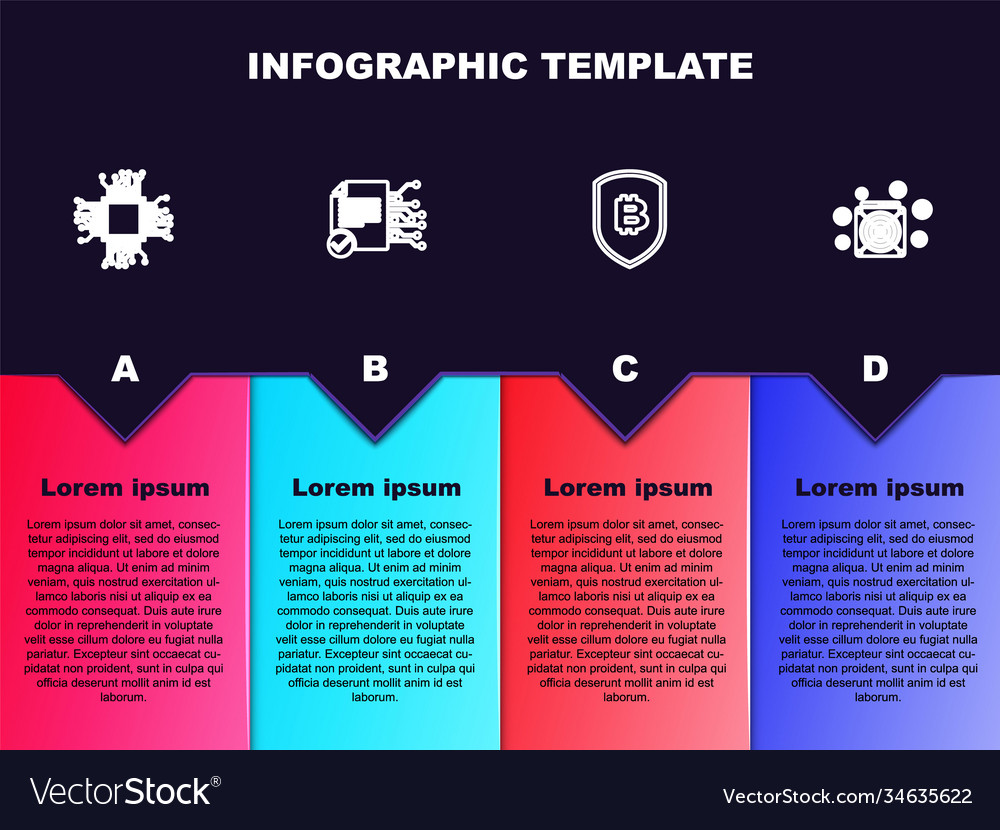 Set line processor smart contract shield vector image Set line processor smart contract shield