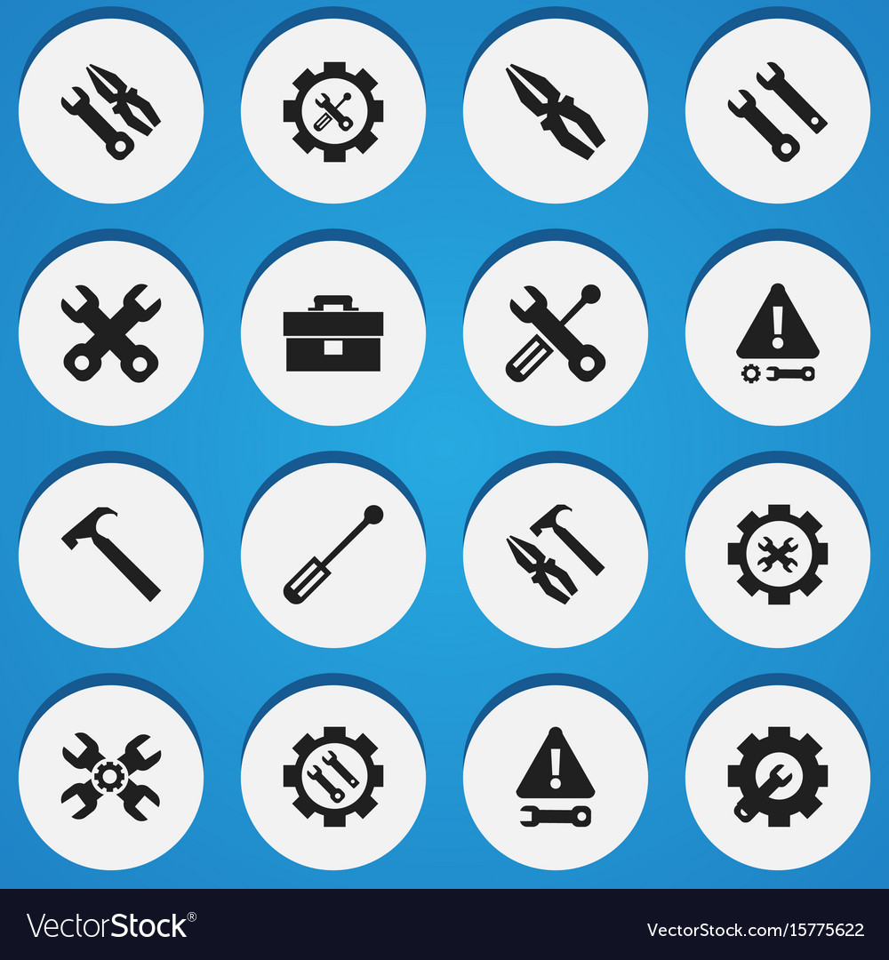 Set of 16 editable tool icons includes symbols