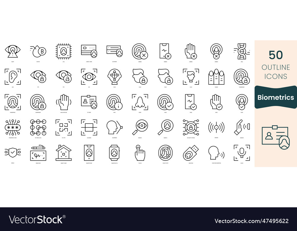 Set of biometrics icons thin linear style vector image Set of biometrics icons thin linear style
