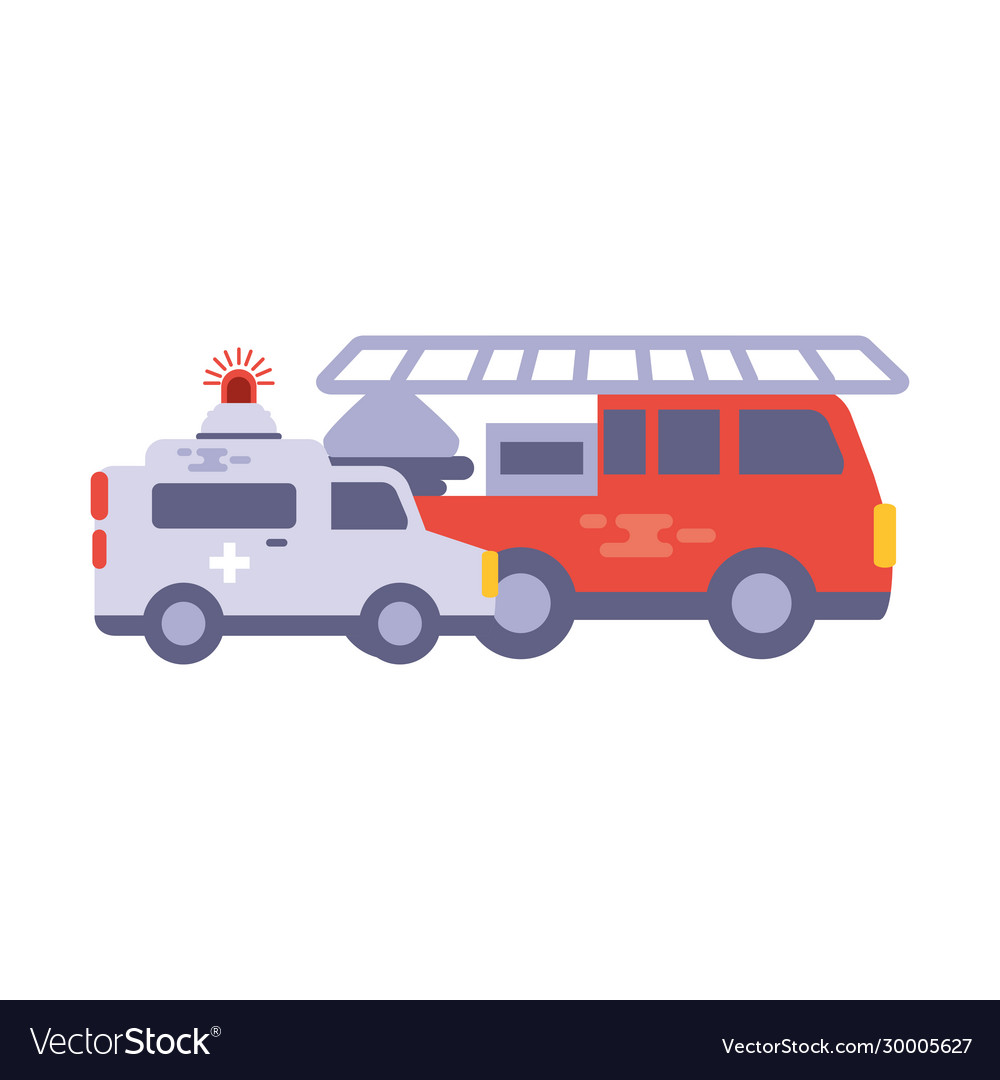 Ambulance with fire truck on white background