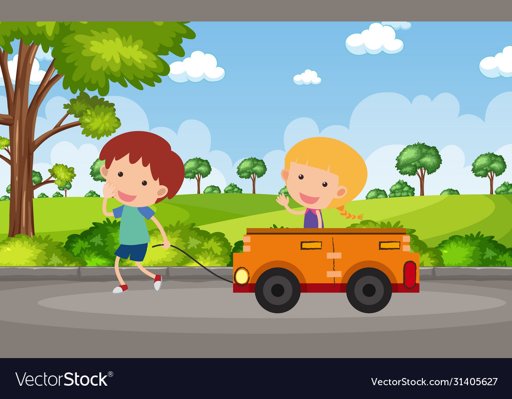 Background scene with kids playing in park