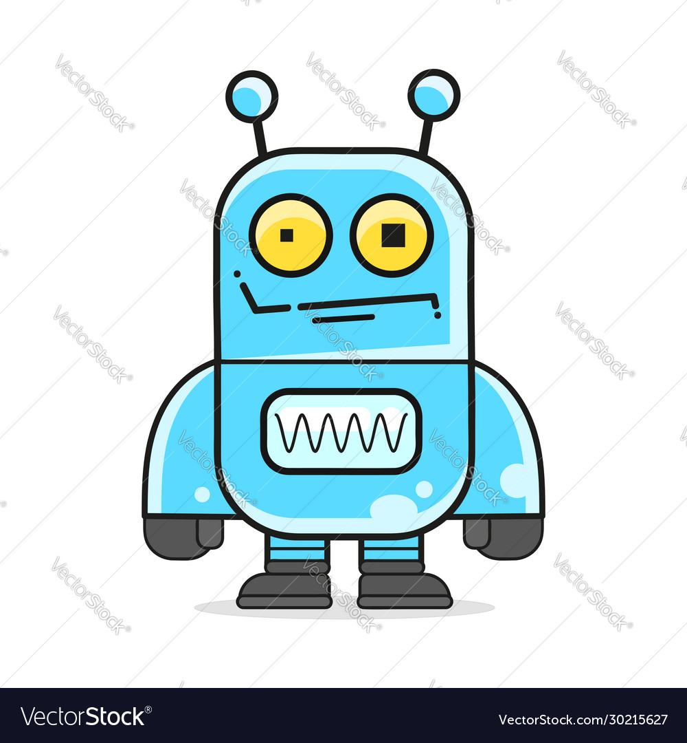 Blue friendly android robot character with two