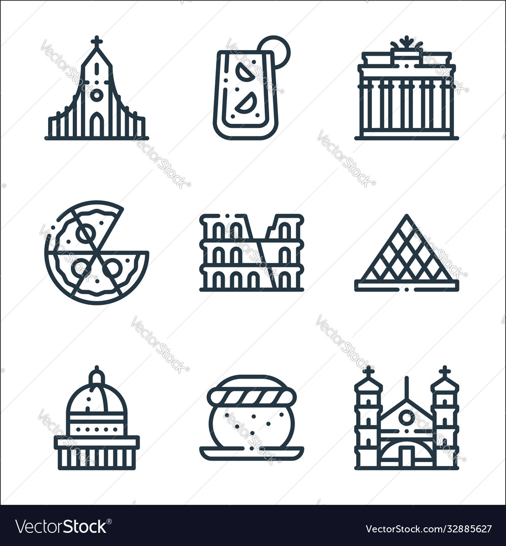 Europe line icons linear set quality