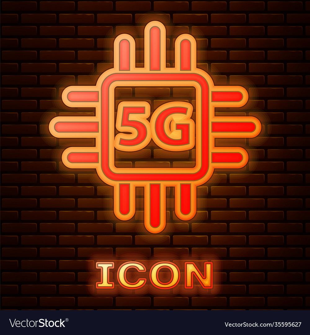 Glowing neon computer processor 5g vector image Glowing neon computer processor 5g