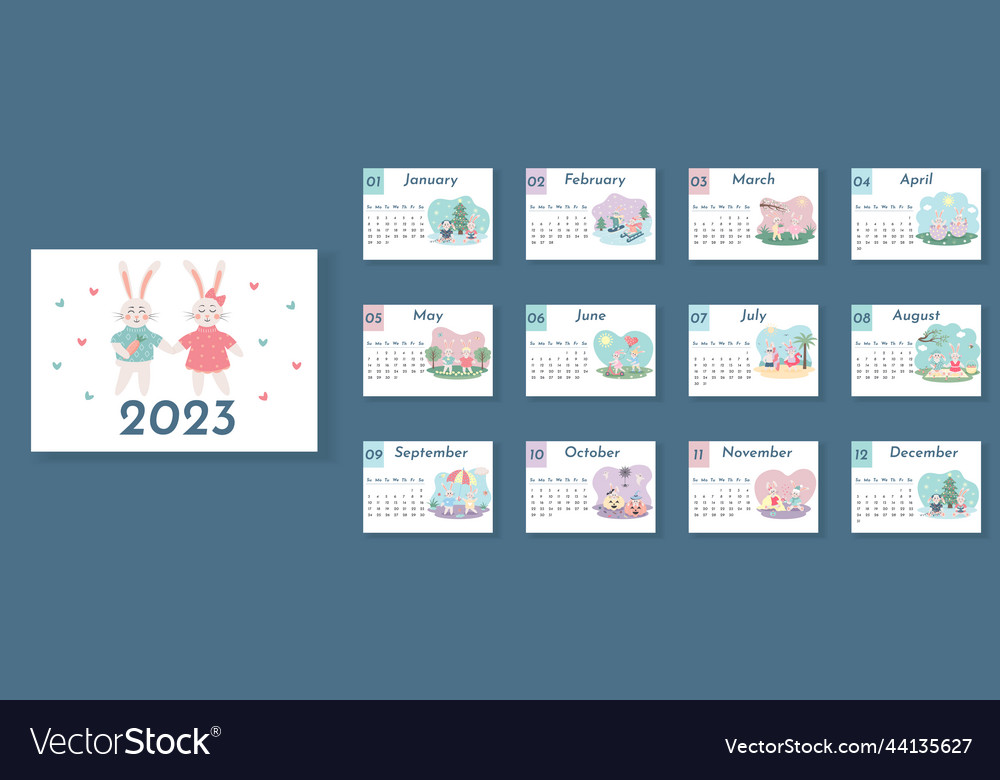 Printable horizontal monthly design calendar