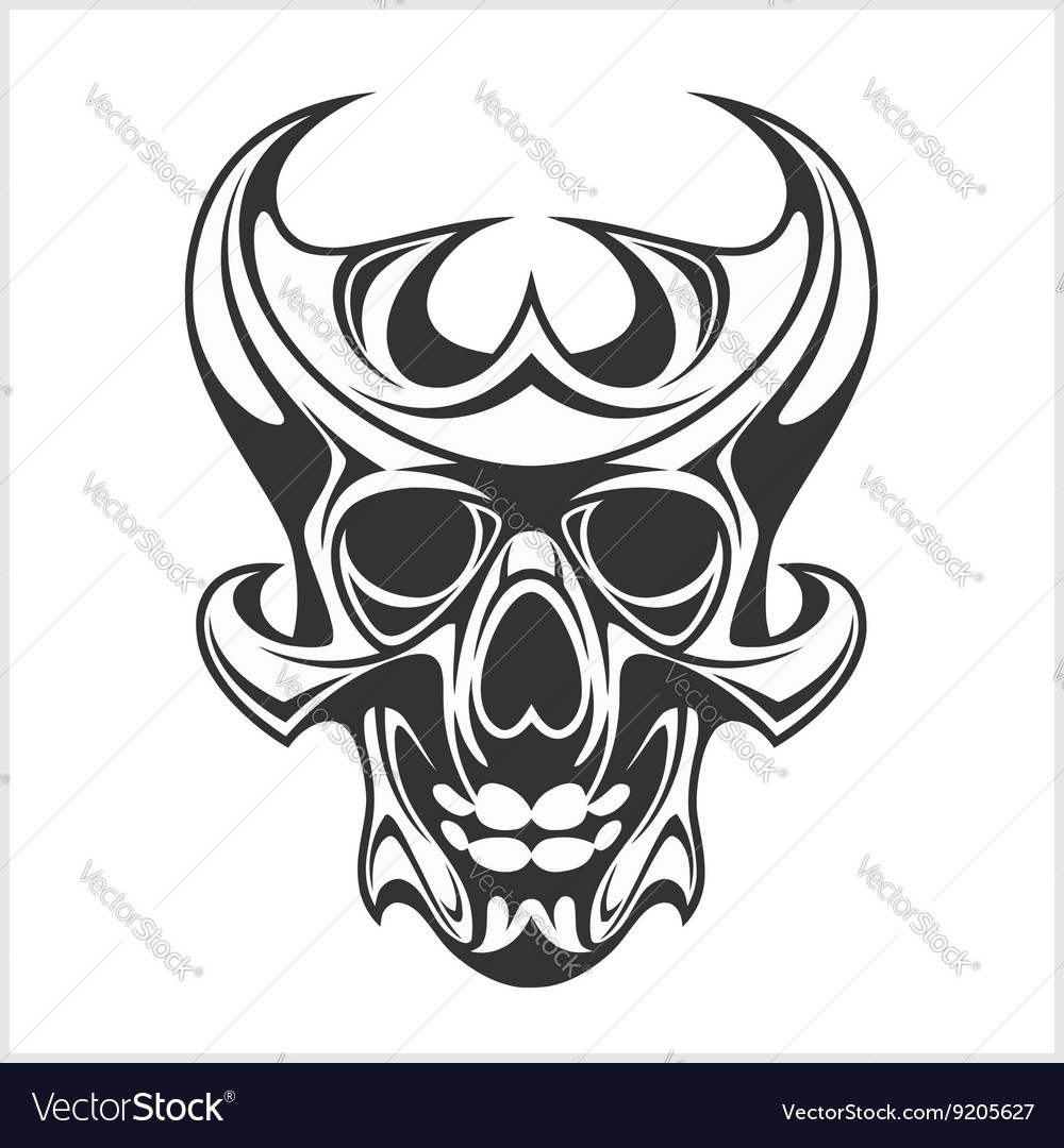 Tribal Skull Tattoo - Black and White