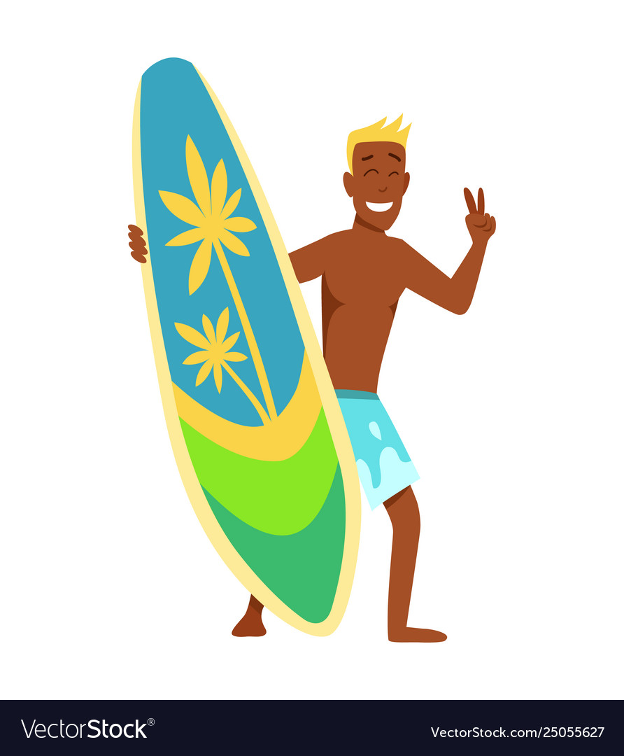 Young Man Surfboarder mit Surfboard