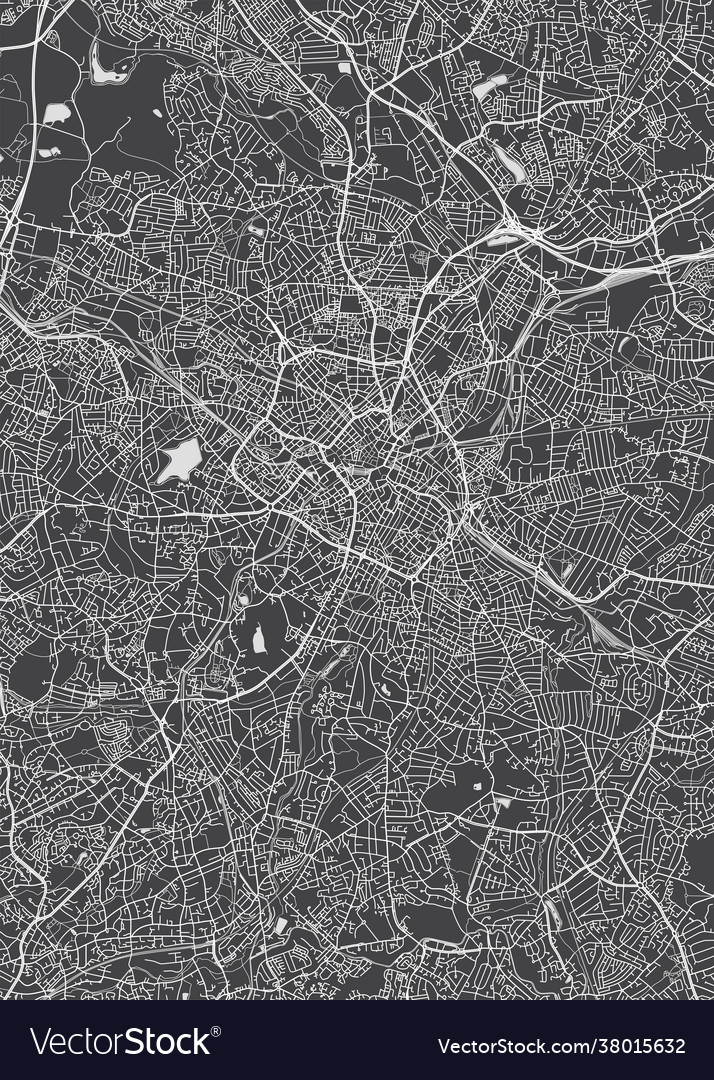 Birmingham City Landkarte Monochrom