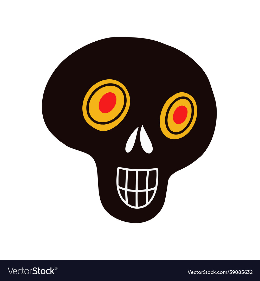 Black skull with red eyes Royalty Free Vector Image