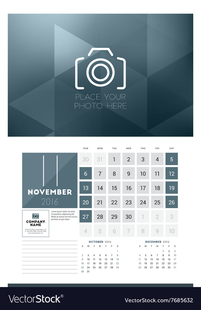 Calendar for 2016 year november design clean