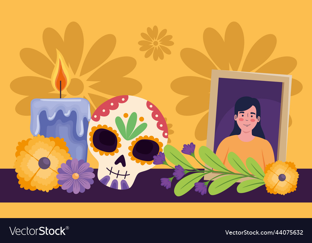 Dia de los muertos skull with altar