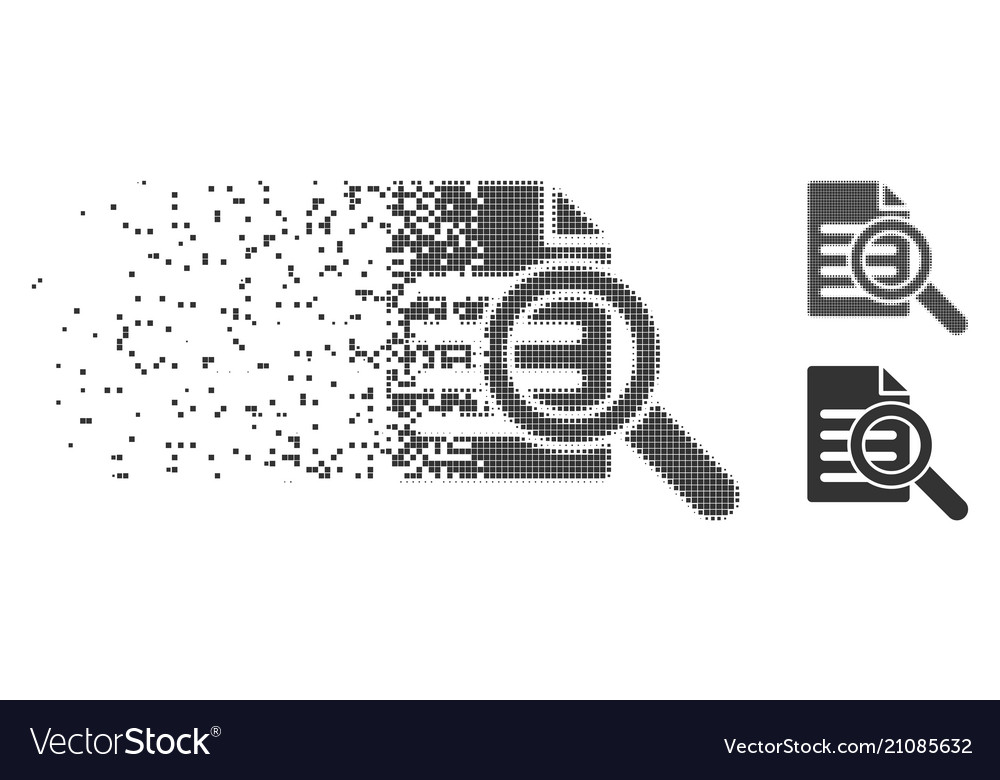 Dissolving pixel halftone search document icon vector image Dissolving pixel halftone search document icon