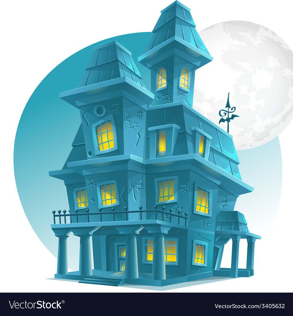 Image Of A Haunted House On A Background Of The Vector Image