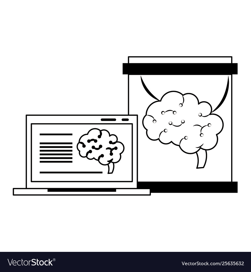 Laptop analizing brain in flask artificial